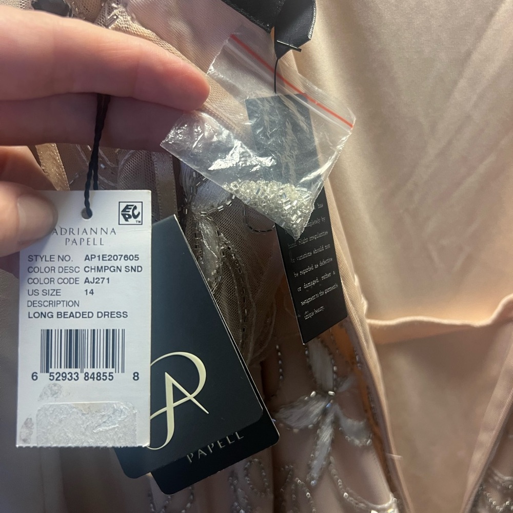 Adrianna Papell Champagne Long Beaded Dress - Picture 4 of 4